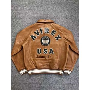 Designer Bomber Jacket USA Size AVIREX Casual Athletic Thick Sheepskin Leather Flight Suit Varsity Jacket Vintage Leather CGRP Hip Hop High Street Jacket 3072