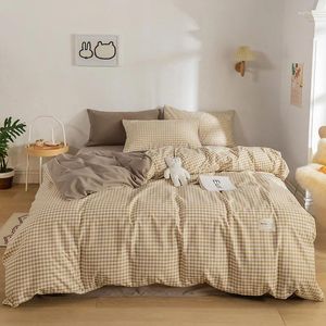 Set di biancheria da letto set di griglia giapponese foglio piatto fizzo di copertura del piumone senza ripieno in stile nordico singolo china di lettino da letto per ragazzi