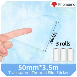 Paper Phomemo 3 Rolls 50mm*3.5m 투명 자체 어택 열 열병에 대한 Black M02 시리즈 미니 보호 프린터 용 스티커