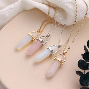 Pendant Necklaces Natural Stone Crystal Hexagonal Amethysts Pink Quartz Lapis Lazuli Necklace Women Men Wire Wrap Jewelry