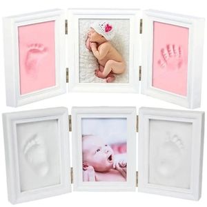Baby Hand Foot Prind Hands Feet Mold MoldE Babe Baby Po Frame com capa Conjunto de lama de impressão digital Presente Memorial de Crescimento do bebê 240403