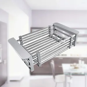 Kitchen Storage Telescoping Sink Rack Stainless Steel Vegetable Dish Fruits And Vegetables Draining Practical Basket