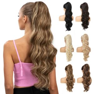 Drawstring Ponytail Long Wavy Natural Soft Ponytail Extension Synthetic Heat Resistant Curly Hairpieces for Women ZZ