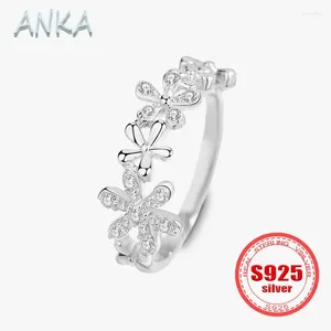 Ringos de cluster Anka S925 Sterling Silver Ring Freesia Nicho Simplicity Micro-set Flowers Woman's Woman