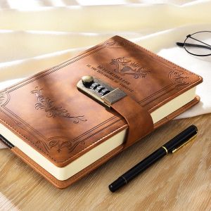 Pens 200 Pages A5 Retro Password Book with Lock Diary Thickened Creative Hand Ledger Student Notepad Stationery Notebook Binder