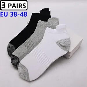 Meias masculinas tamanho EUR44-48 masculino 3 pares tornozelo pés grandes atlético algodão esportes respirável baixo corte moda malha casual meia curta