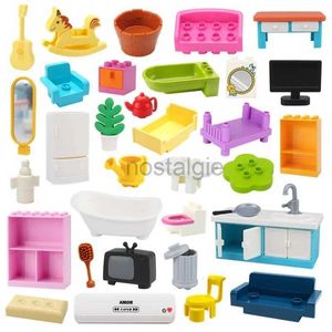 Kitchens Play Food Big Building Blocks Play House Furniture Accessories Indoor Utensil Bed Compatible Large Bricks Assemble Toys Children Kids Gift 2443