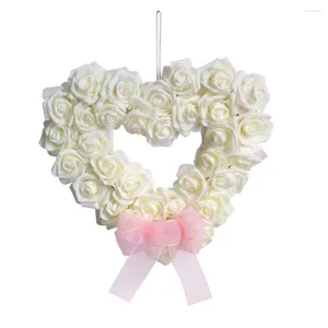 Dekorativa blommor Alla hjärtans dag Kärlek Wreath3D Rose Heart Wreath Hanging Decor Garland Door Wedding Party Decoration