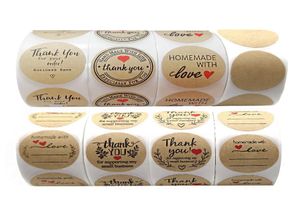 500 PCSROLL RUND Tack etiketter Kraft Paper Love Stickers 15 tum Packing Baking Takeout Dekorativ presentanpassad tätning klistermärke3289034