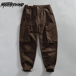 Männer Hosen Japanischen Stil Cargo Männer Streetwear Jugend Baggy Baumwolle Bequeme Elastische Taille Braune Hose Mode Hosen