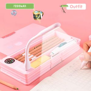 Väskor Ny kreativ multifunktionell pennfodral med LED -ljus och USB Mini Fan Student Stationy Box Korean Pencil Case Boy and Girl