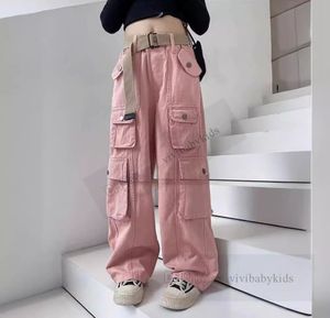 Fashion Teenagers cargo trousers big girls more pocket high waist pants spring old kids loose casual trouser Z7501