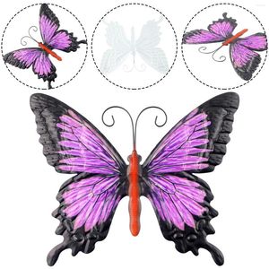 Figuras decorativas 1pc Large Metal Simulation Butterfly Purple Outdoor Garden Home Decor Art para decoração interna 23x27.5x1cm