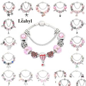 Charm Armbänder Mix Style Pink Blumenherz Trendy Kristallperlen Armband schöne Pflanzentierschmuck für Frauen Mädchen Geschenk Drop Dh6al