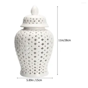 Storage Bottles Chinese Style White Hollow General Jar Ceramic Vase Tabletop Flower Holder Container Out Porcelain Durable