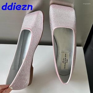 Casual Schuhe Bling Schuhe Frauen Schlacht Wohnungen Dance 2024 Flach Mode Strass Karree Damen Lolita Weibliche Slides