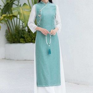 Roupas étnicas Mulheres elegantes AO DAI DAI MANAGEM LONGO VERDADE VIetnã 2023 Retro Stand Collar Cheongsam Suit de roupas asiáticas QIPAO 12023