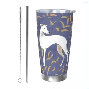 Tumblers Whippet Brown Leaves Tumbler Vacuum Insulated Greyhound Sighthound Dog Coffee Cup Flask Office Home Mug Spill Proof 20oz