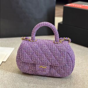 Märke diamant mönstrad handväska kvinnors ullhandväska designer vävt crossbody handväska violet handväska designer axel väska