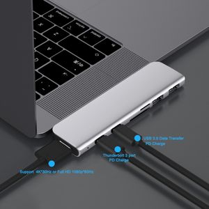 Adaptador do cubo USB tipo C 7 em 1 Dock de USB Dual Tipo C para MacBook Pro/Air 2018 - 2023 com 4K HDMI USB C USB 3.0 SD/TF Reader