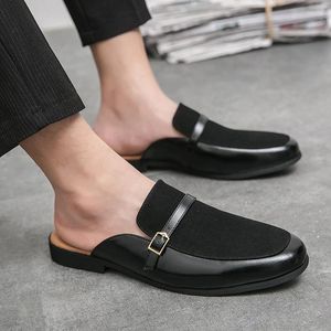 Casual Shoes Half 38-48 Men Suede Leather Brown Blue Flat Mules Black Mens Fashion Mocassin Homme Chaussure