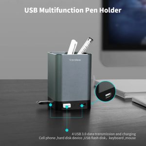 Hubs Desktop USB Hub Aluminium Pen Pencil Holder z 4 USB 2.0 Ports Multifunkcyjna Hub Dostawa biurowa Pudełka do przechowywania dla organizatora domu