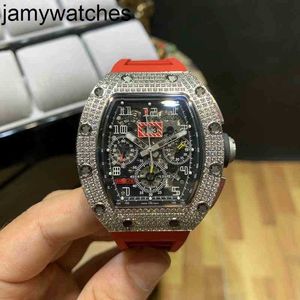 Date Richardmill Luxury Watch Mens Mechanical Business Leisure Rms011 Automatic Full Diamond Case Red Tape Fashion Swiss Movement Wristwatches