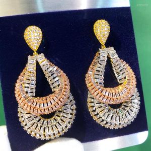 Brincos dangados Godki Trendy Tricolor Crossover for Women Wedding Party Dubai Bridal Jewelry Boucle D'Oreille Femme Gift