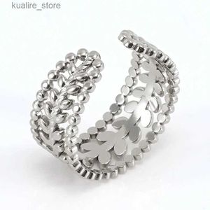 Cluster Rings Titanium steel wheat ear adjustable open ring niche design stainless steel hollow ring L240402