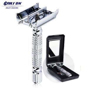 Razor Baili Butterfly Double Edge Safety Razor Shaver Beard Barber Wet Shaving Twist Open för män Kvinnor med Blade BR179T