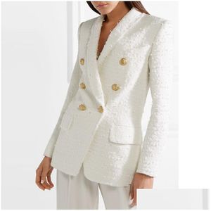 Abiti da donna Blazer High Street Nuovo Blazer Blazer Blazer Metal Bottons Fasci di lana in lana Miscela Abbigliamento Abbigliamento Deliverio Dhlga Dhlga