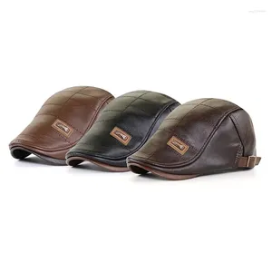 Berets Pu Leather Sboy Cap Men Gorras Planas Duckbill Visor Hat Winter Autumn Warm Flat Caps Vintage Man Boinas Gatsby Hats