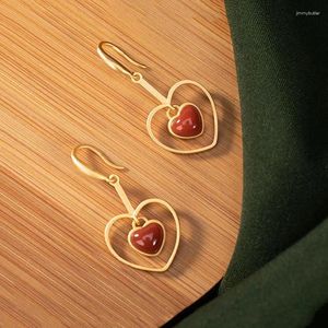Dangle Küpeler S925 Gümüş Kakma Güney Kırmızı Kalp Şeklinde Kadınların Zarif Akik Taş Aşk Kişiselleştirilmiş Kulak Damlaları Moda Ret