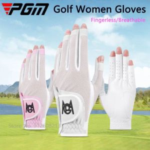 Gloves PGM 1 Pair Women Fingerless Golf Gloves Left and Right Hand Golf Gloves Breathable Mesh Mittens Ladies Antislip Sports Mitten