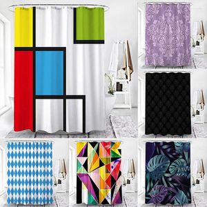 Shower Curtains Geometric Print Curtain Marble Leaf Bath Decor Washable Waterproof Fabric For Home Bathroom Decorative Modern Style