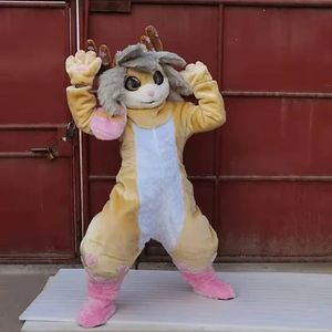 2024 Husky Dog Animal Fursuit Mascot New Fluffy Hairy Costume Halloween Fancy Dress-up Party Light Brown Furry Outfit