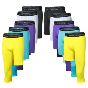 Clothing Men Boy Girl Kids Children Running One Leg Tights GYM Pants Basketball Football Soccer Fitness Exercise Sport Capri Leggings 95