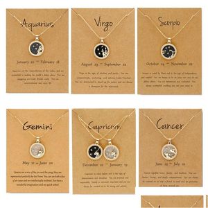 Collane a ciondolo moda 12 Constellazione per donne uomini Gold Chain Zodiac Tround Neckace Round Couple Bilanci di gioielli Dhlxy Dhlxy