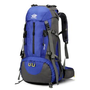 カバー50Lハイキングバックパックナイロン防水バックパッキングキャンプバックパック付きレインカバー旅行デイパックバッグ付き靴コンパートメント