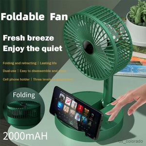 電動ファンエアコンファン折りたたみ式電気ファンUSB充電式3Speed Summer Cooling Fan 2000MAH PortableLow Noise Desk折りたたみファン