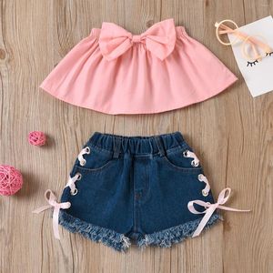 Clothing Sets Born Infant Baby Girls Bow T Shirt Denim Lace Shorts Outfits Set Girl Gift Packages