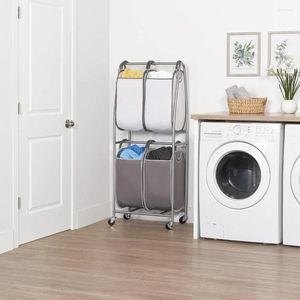 Worki do prania 2 -poziomowe pionowy wózek toczenia - przechowywanie na kołach z 4 x tote Hampers do ręczników koszyk brudny dom