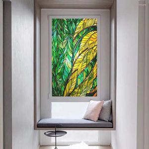 Window Stickers Stained Glass Leaves Pattern Privacy Film No Glue Static Electricity Frosted For Sun Blocking Flim