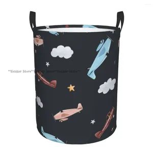 Tvättpåsar fällbar korg akvarell Air Baloon Plane Round förvaring Bin Stor hamper Compapible Clothing Hink Organizer