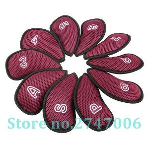 Clubs 10pcs/set Wine Red Meshy Neopree Golf iron Club Head Covers 3,4,5,6,7,8,9,P,S,A Fit Right Hand Irons