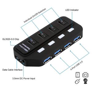 USB 3.0 Hub 4 7 Porta de alta velocidade 5 Gbps Multi Splitter no adaptador de energia Off Switch para MacBook Pro Air Laptop PC Acessórios