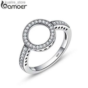 Rings Rings Bamoer ٪ أصيل 925 الجنيه الاسترليني الفضة إلى الأبد الشفافة CZ Ring Finger Ring Womens المجوهرات عيد الميلاد SCR041 L240402