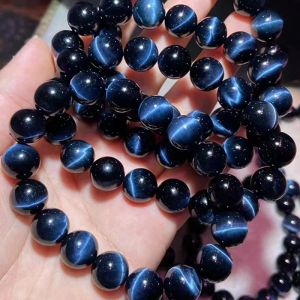 Meihan AAA Natural Lighting Hawk's eye Blue Tiger eye Bracelet Smooth Round Beads Stone Wholesale For Jewelry DIY Making Design