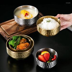 Ciotole in acciaio inossidabile creativo ciotola martellata coreana Rice a doppio strato Anti-scalding House Home Golden Kitchen Table