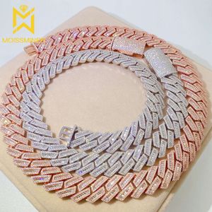 18 mm Moissanite Baguettes Cuban Link Chain Naszyjnik Sier Sier Choker for Women Men Men Tester z grą darmową wysyłką